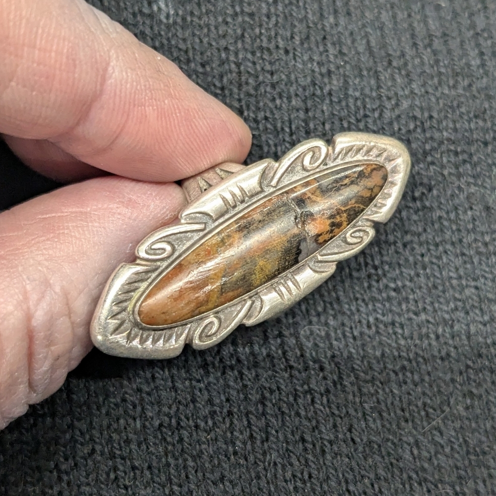 Vintage Sterling Ring With Petrified Wood Inlay
